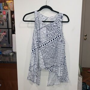 Pink Stitch white and navy open back drapey sleeveless top size 4